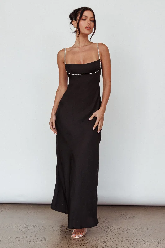 Linka Diamante Strap Maxi Dress Black