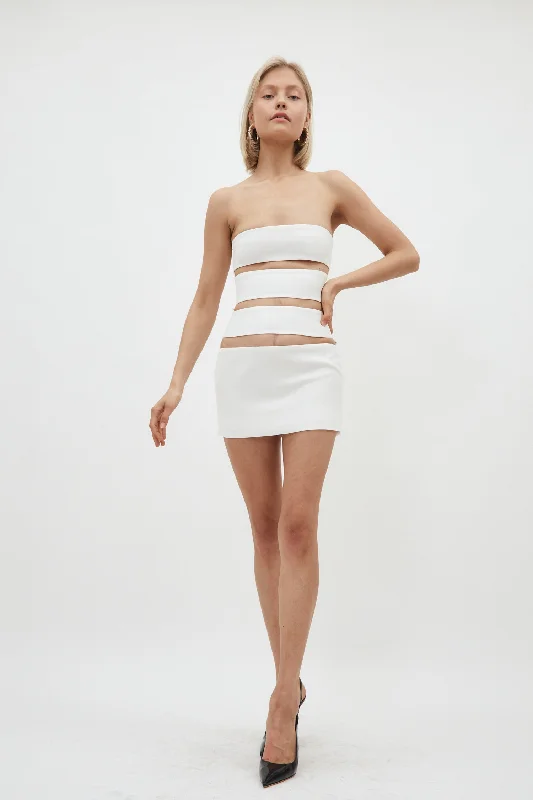 Strapless White Horizontal Cut Out Mini Dress