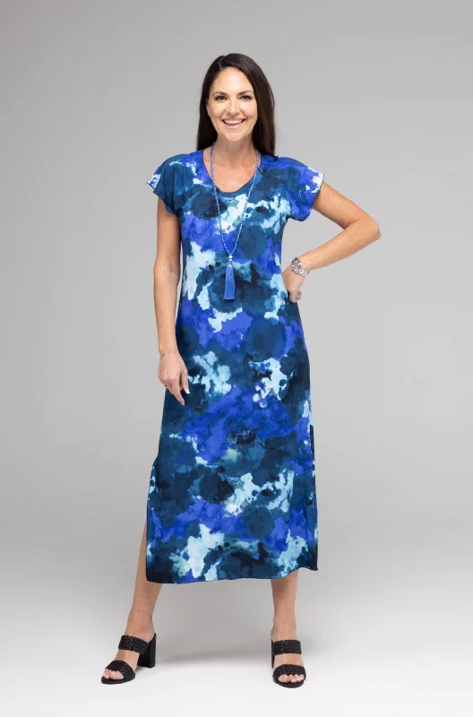 Galaxy Print Short Sleeve Jersey Maxi Dress