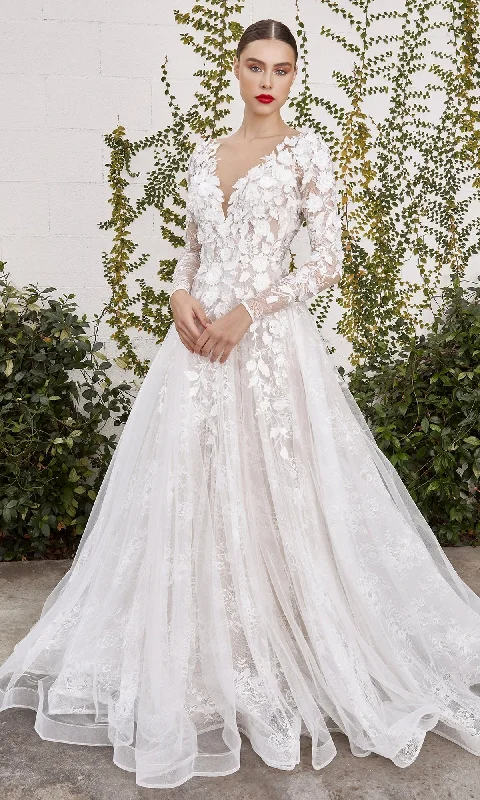 Long-Sleeve White Lace Wedding Dress A1067W