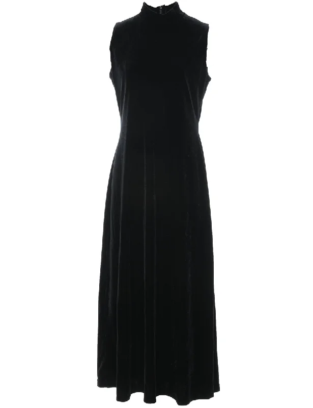 Velvet Black Evening Dress - L